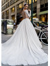 Long Sleeve Ivory Shimmering Tulle Wedding Dress